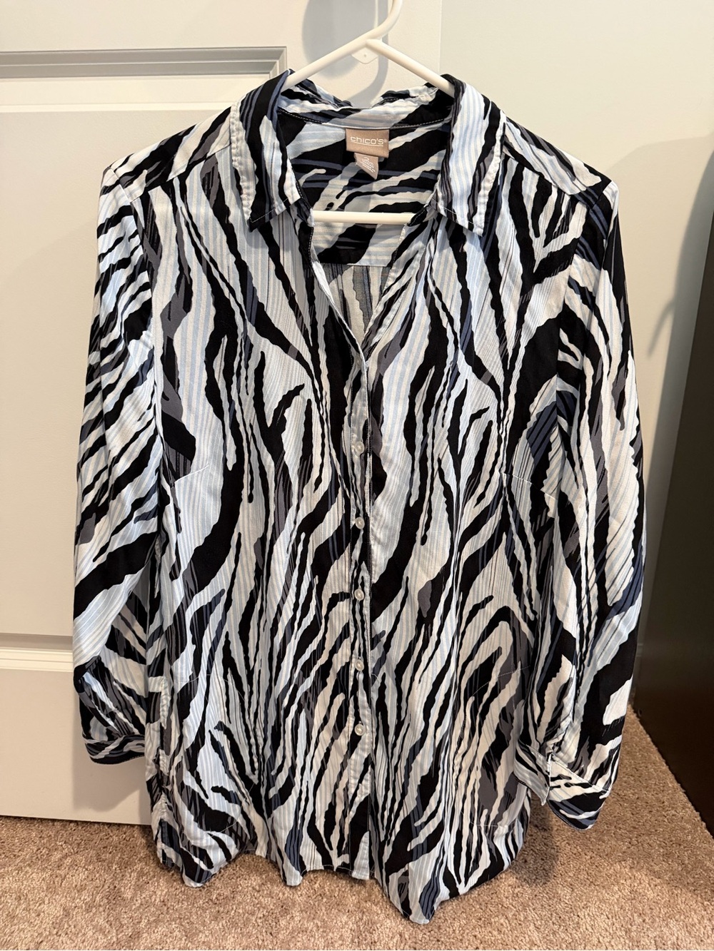 Chico's Black & White Zebra-Print Button Down Shirt